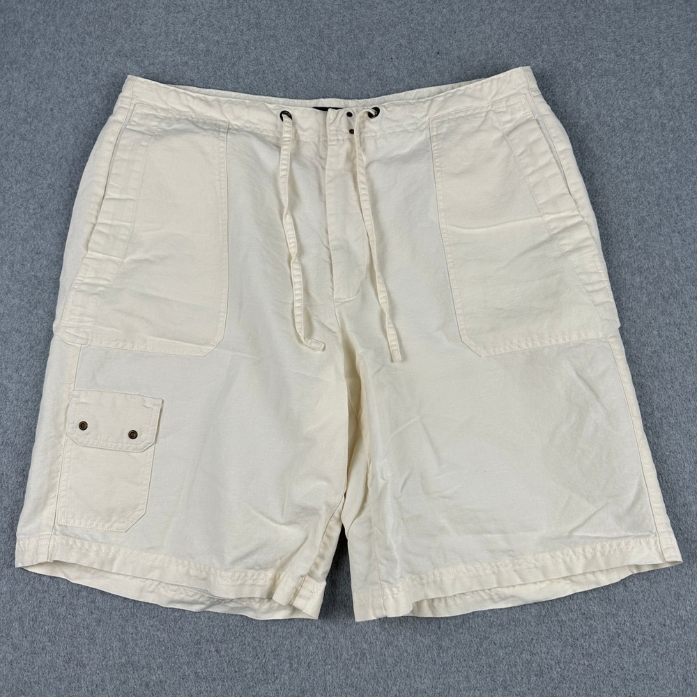 Structure Linen Shorts Mens 36 Cargo Off White Drawstring Waist Utility Casual